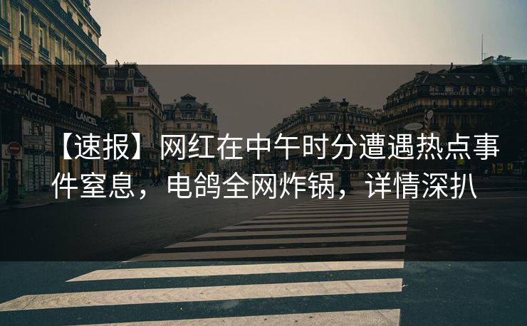 【速报】网红在中午时分遭遇热点事件窒息，电鸽全网炸锅，详情深扒